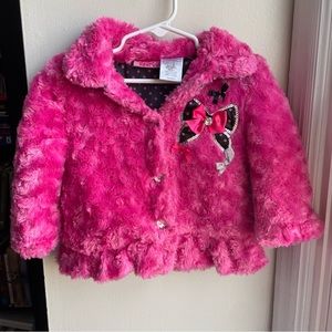 YOUNG HEARTS PINK FUZZY BOW PATCH JACKET SIZE 2T